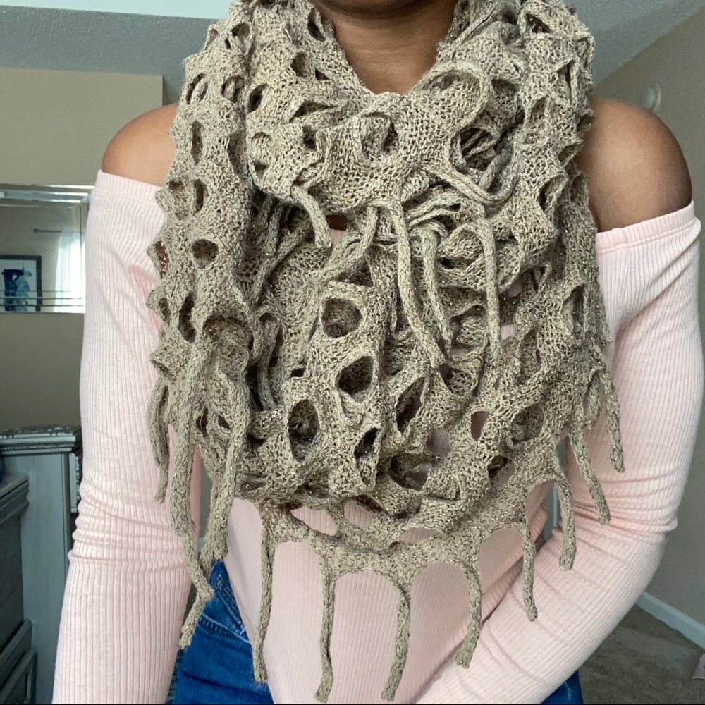Tan shag gold glitter infinity scarf